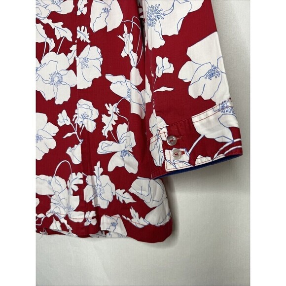 Cappagallo Red Floral Tropical Button Down Blouse Petite Medium - Picture 5 of 6